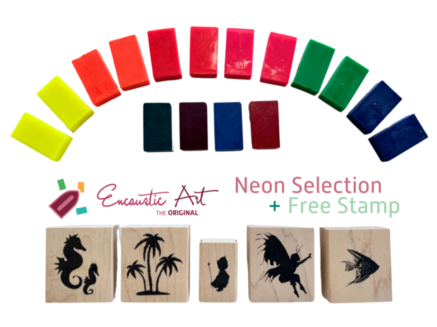 Encaustic Art wax - Neon selection + gratis stempel